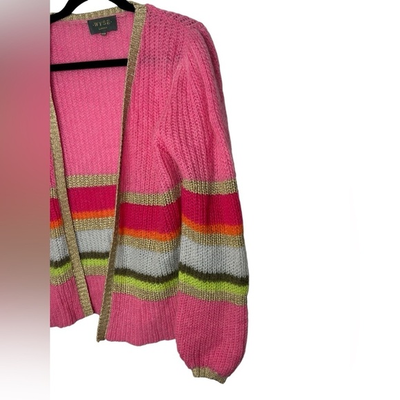WYSE London Luxury Angela Stripe Mohair Cardigan Pink Metallic Gold Size S/M - Picture 5 of 8